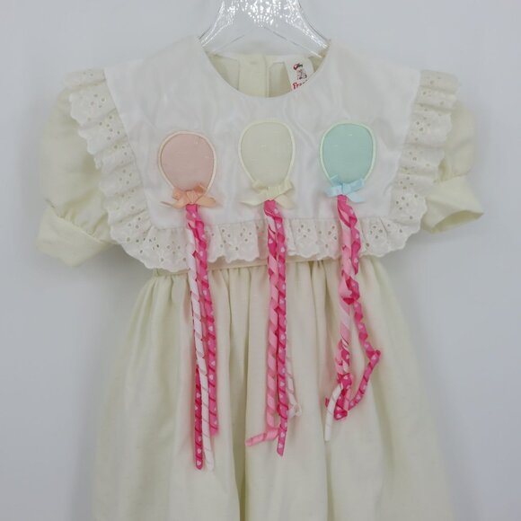 VTG Frankie Girls 4 Ivory Puffy Balloon Bibbed Dress Eyelet Lace Trim Collar - Picture 2 of 14